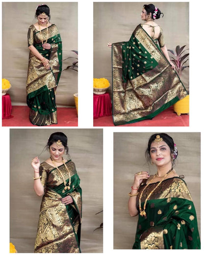 Bottle Green Zari Work Saree