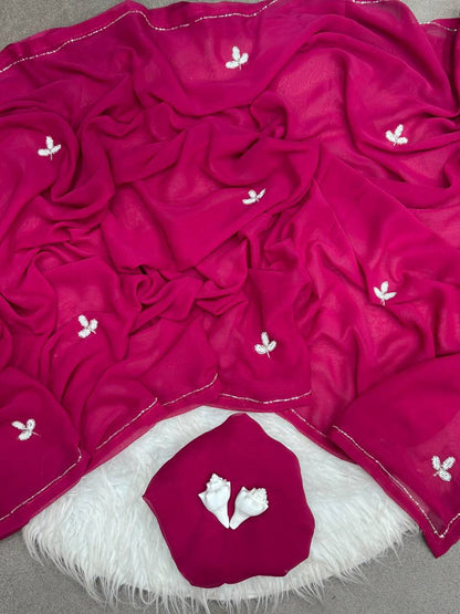 Soft Georgette Handwork Cut Dana Dinner Saree