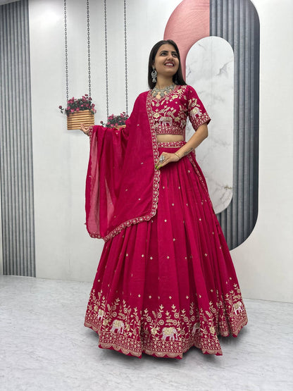 Festival Special Vichitra Silk Embroidered Lehenga Choli with Dupatta – Royal Blue & Rani Pink