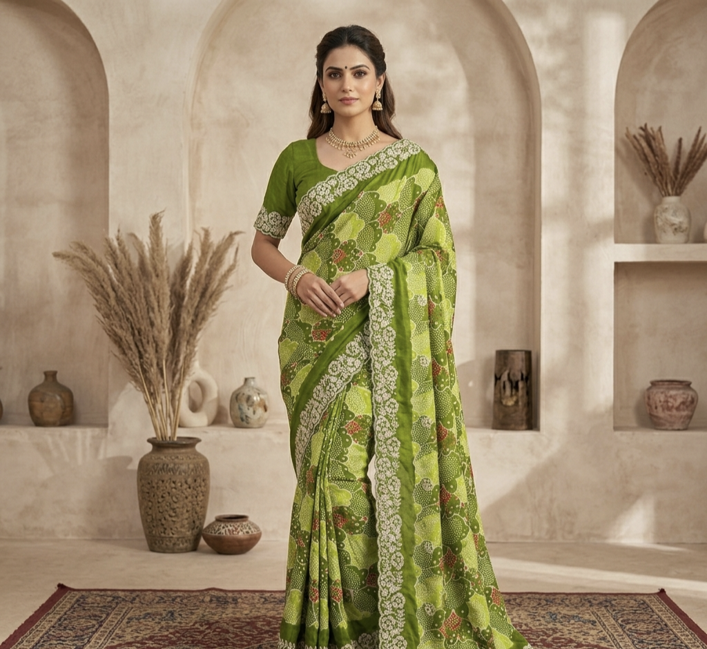 Designer Printed Saree with Embroidery Border – Elegant Daily & Festive Wear