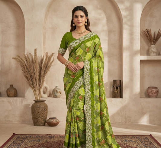 Designer Printed Saree with Embroidery Border – Elegant Daily & Festive Wear