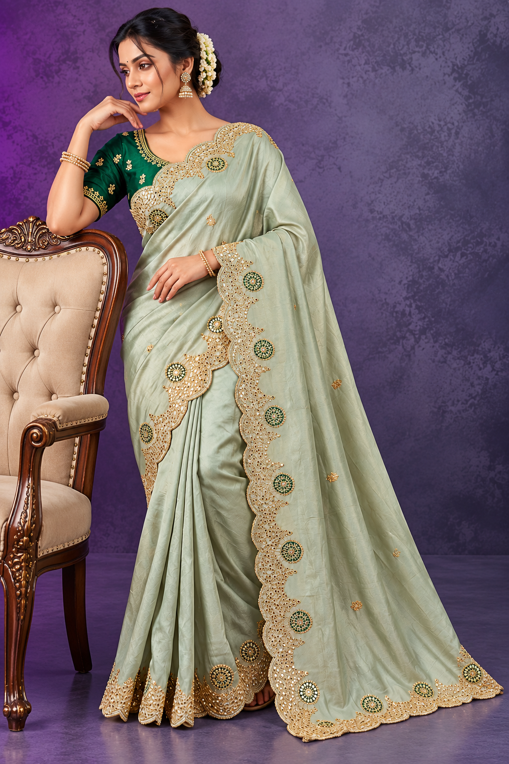 Soft Casino Crush Saree with Heavy C-Pallu Gotapatti Foil Work
