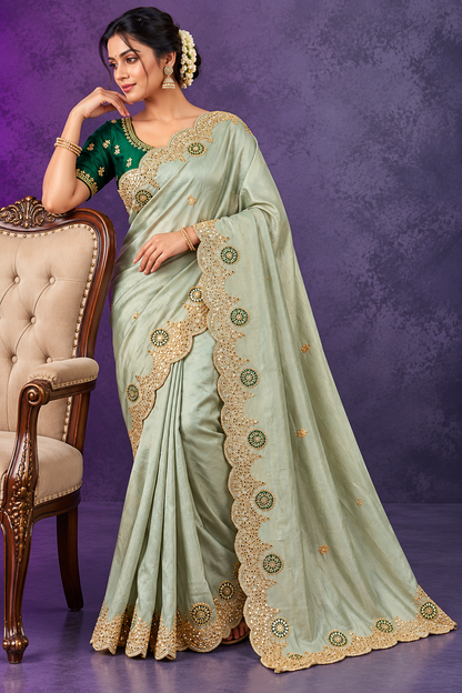 Soft Casino Crush Saree with Heavy C-Pallu Gotapatti Foil Work