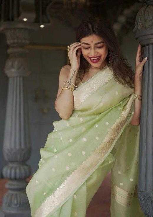 Pista Green Zari Work Saree