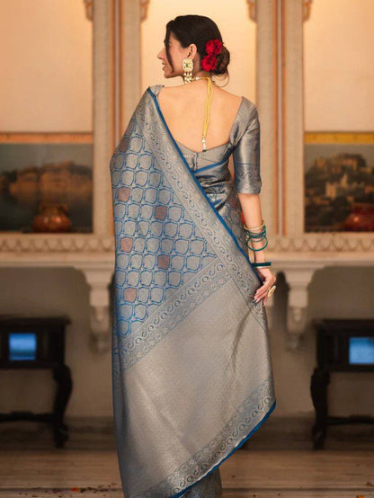 Silver Blue Zari Work Saree