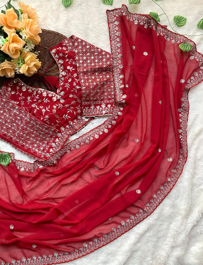 Neha Georgette Embroidery Saree – Rich Look Designer Sequence Work Saree