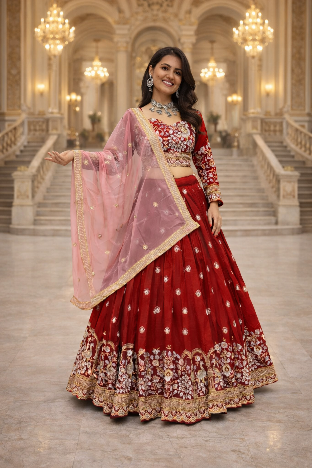 Designer Vichitra Silk Embroidered Lehenga Choli with Dupatta