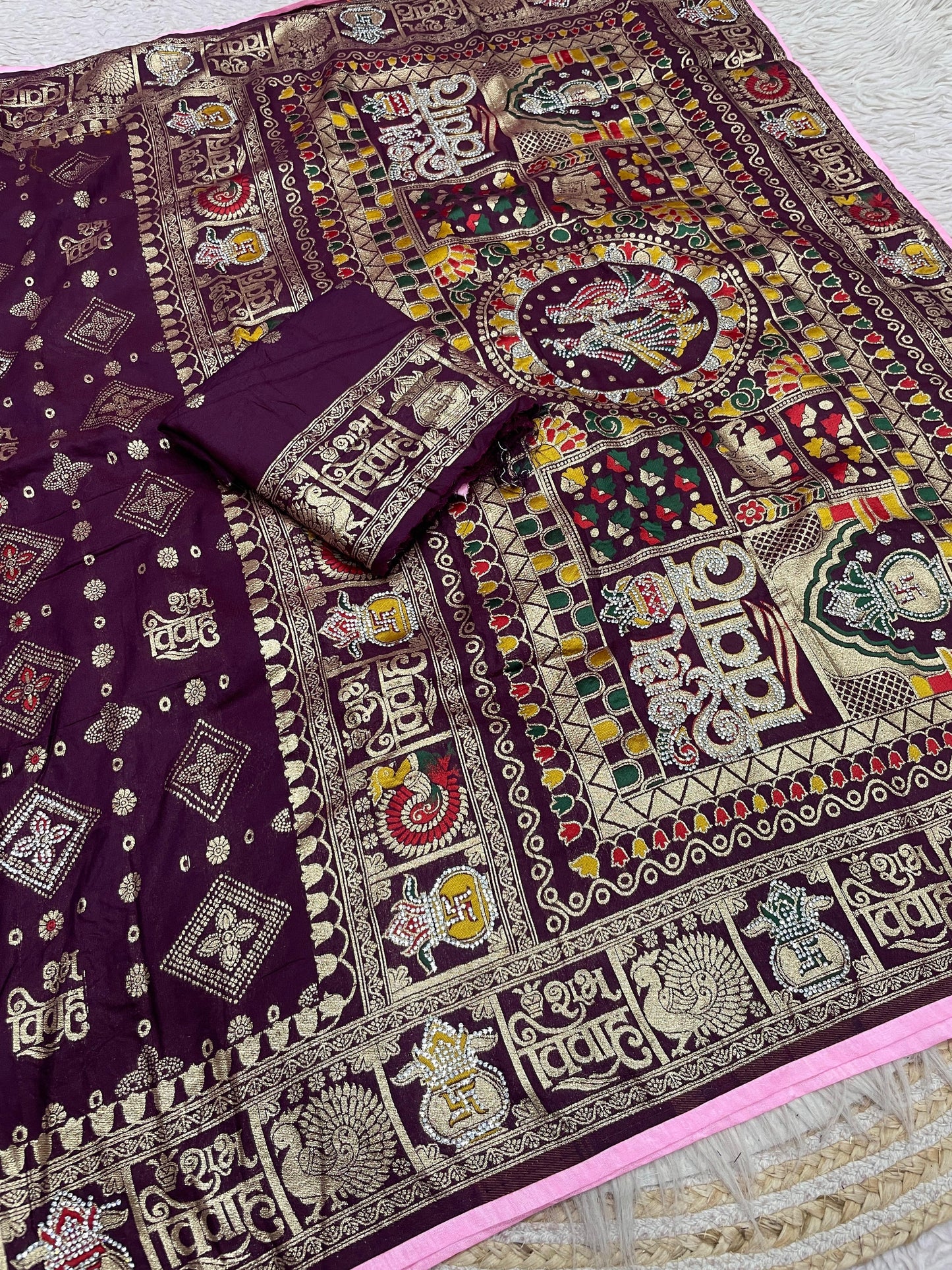 Wedding Special Dola Silk Designer Saree with Zarkhan Work