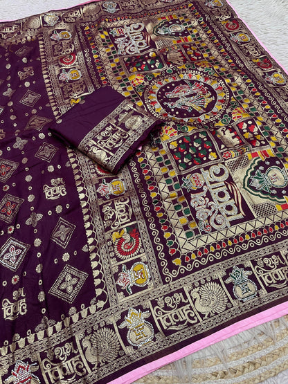 Wedding Special Dola Silk Designer Saree with Zarkhan Work