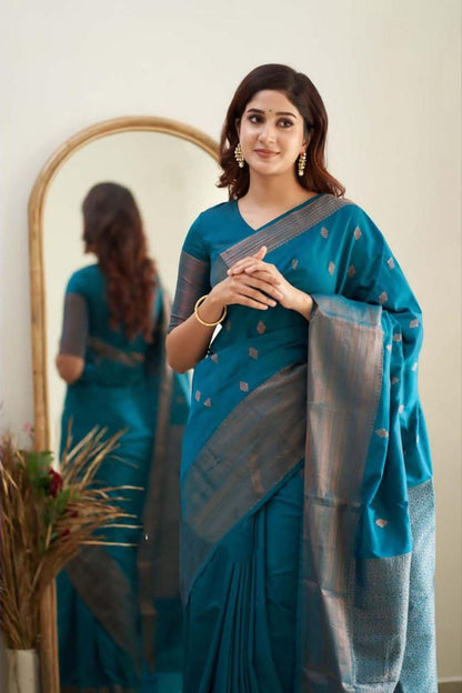 Teal Blue Cotton Silk Saree