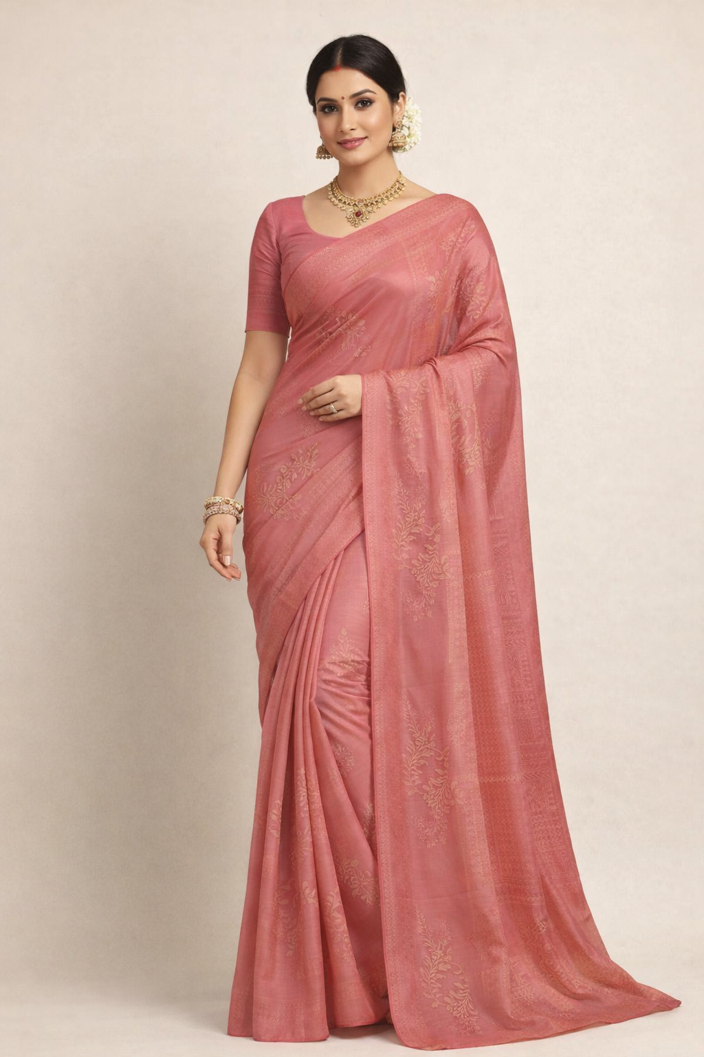 Dusty Pink Jacquard Saree