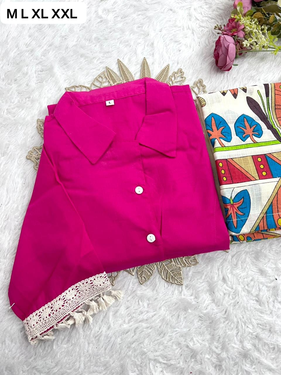 Stylish Cotton Flax Cord Set | Button Top & Printed Pant Co-Ord Set for Women