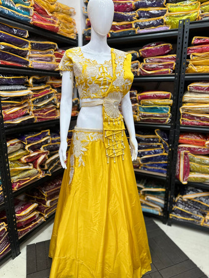 Yellow Royal Satin Embroidery Coding Work Lehenga Choli with Fancy Latkan Dupatta