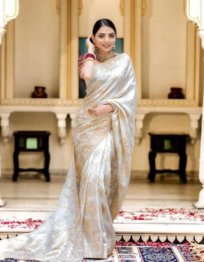 Elegant Cream Floral Saree