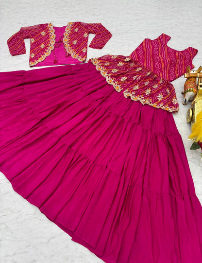 Holi Special Bandhej Lehenga Crop Top Set
