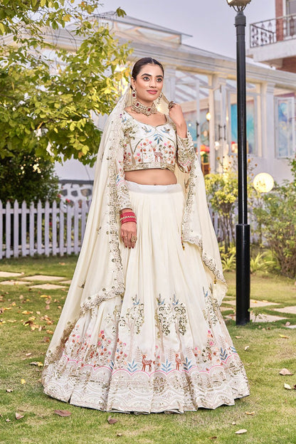 Wedding Embroidered Vichitra Silk Lehenga Choli Set
