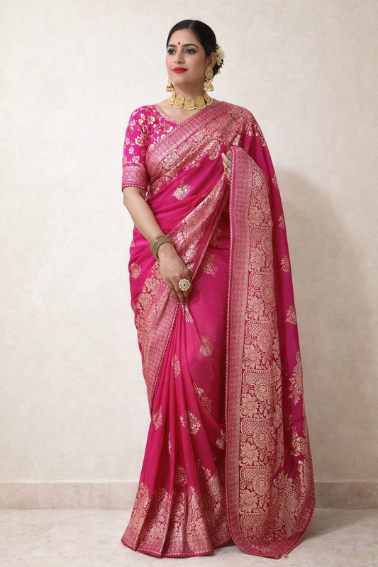 Pure Viscose Dolla Silk Zari Weaving Saree with Rich Pallu & Samosa Patti Border
