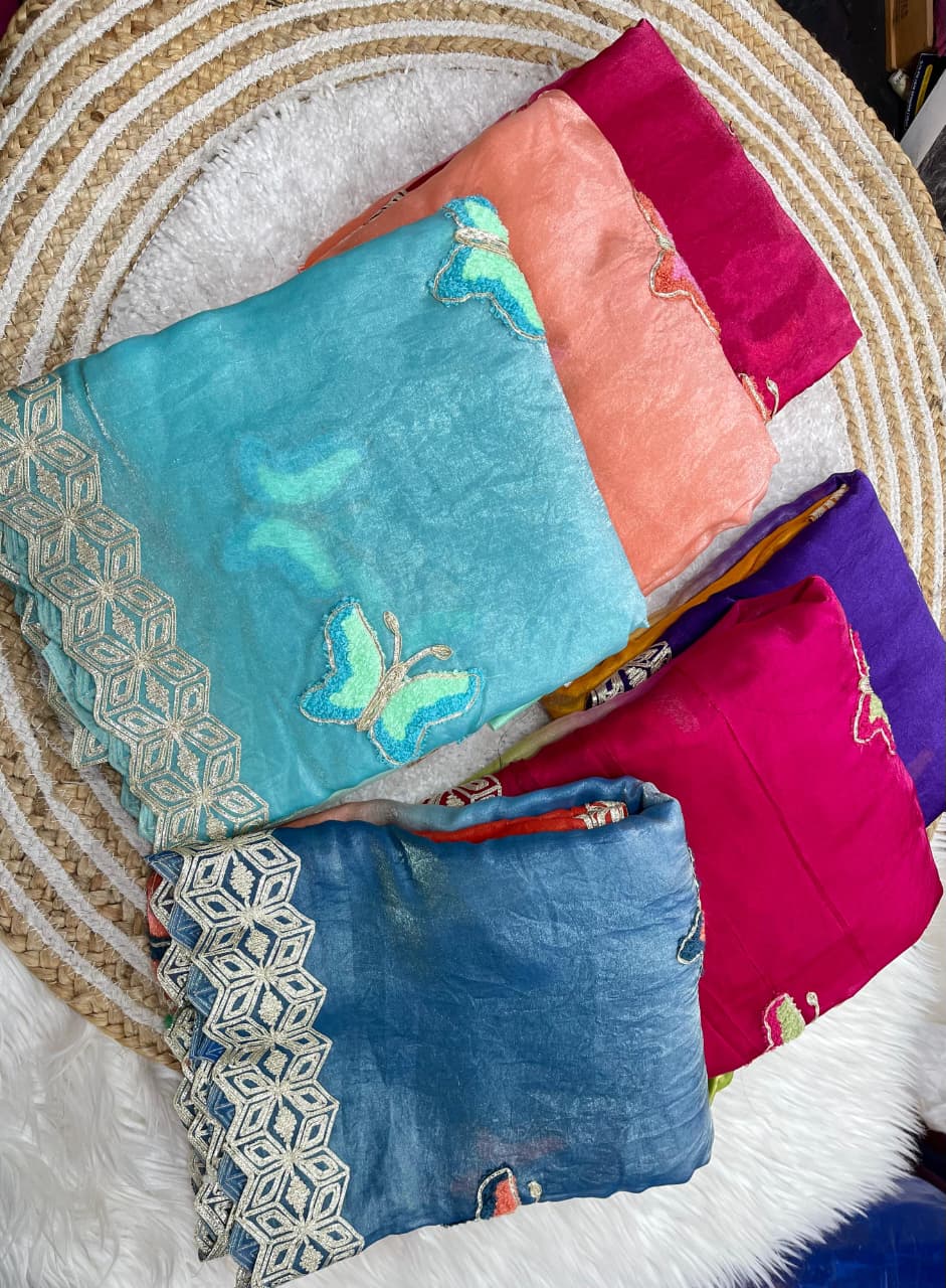 Rubina Soft Fendy Butterfly Work Saree with Gota Patti Lace Border
