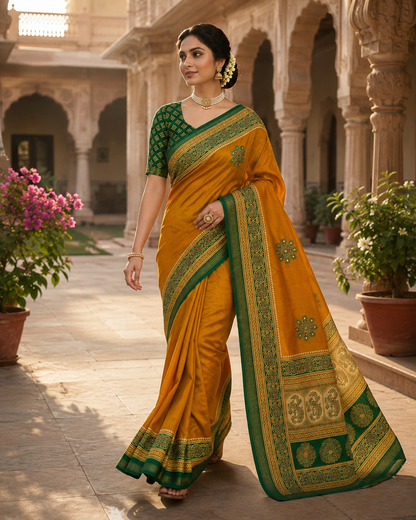 Premium Mul Cotton Printed Saree with Mirror Work & Designer Border