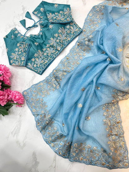 Daisy-2 Candy Crush Fabric Embroidery Saree with Stitched Blouse