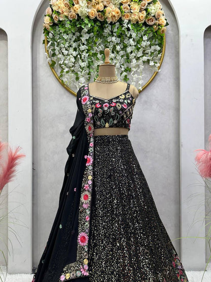 Designer Faux Georgette Lehenga Choli with Thread & Sequins Work (3 Meter Flair)