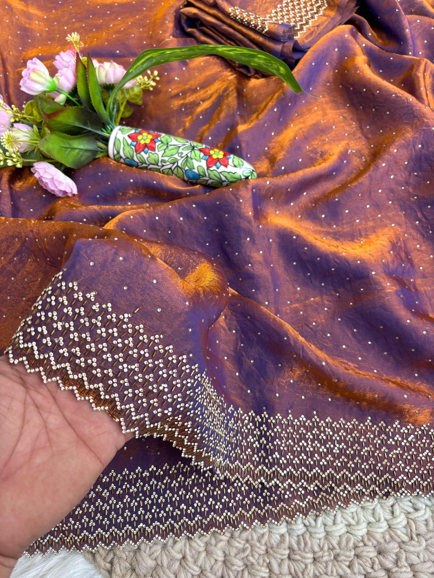 Rihana Two Tone Fendy Satin Saree with Jharkhand Work Border