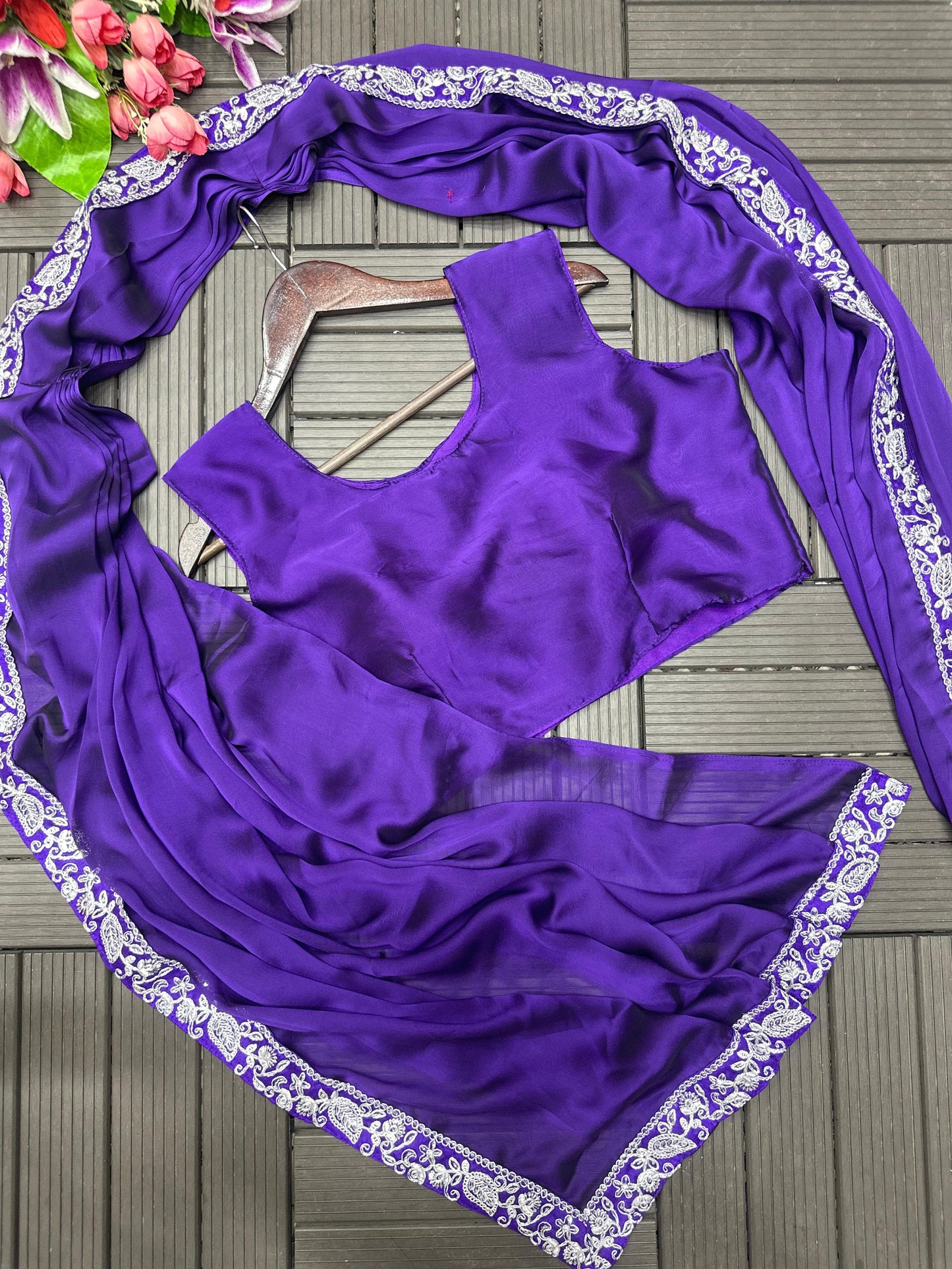 Heavy Rangoli Ready to Wear Saree with Embroidery Sequence Koti