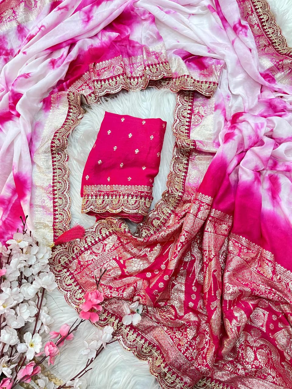 Pure Viscose Prism Hand Dye Saree with Zari Border