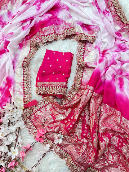 Pure Viscose Prism Hand Dye Saree with Zari Border