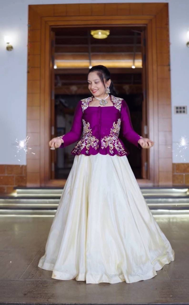 Festival Special Pure Chinon Embroidered Crop Top Lehenga Set – 5.5 Meter Flair