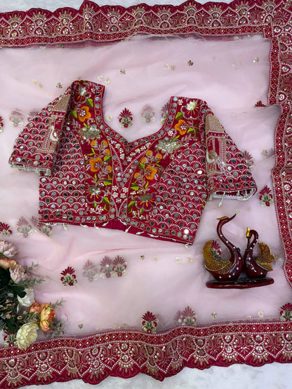 Soft Butterfly Net Saree with Sequins & Multi Thread Embroidery | Full Stitch Blouse