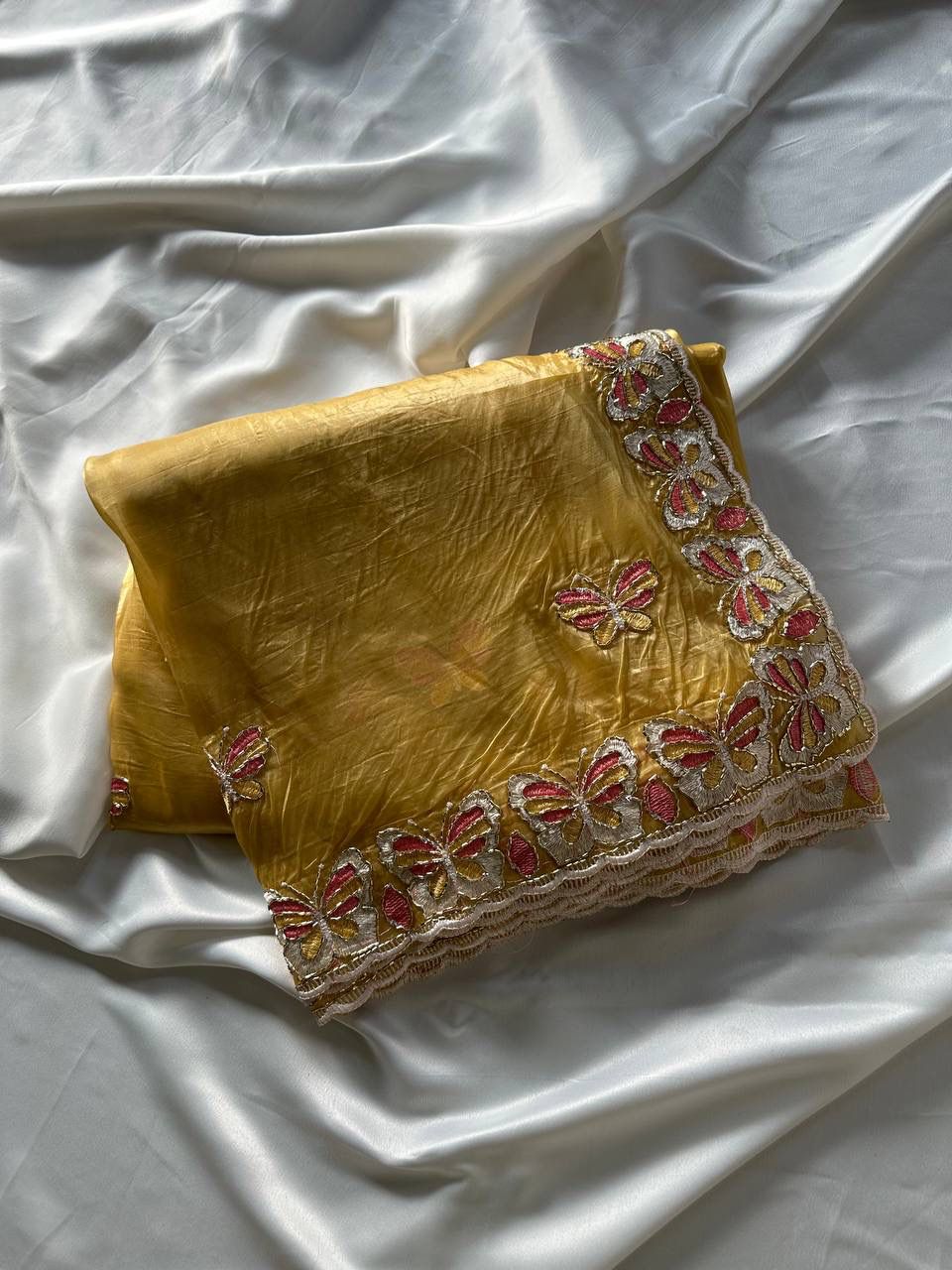 Radha Butterfly Motif Embroidered Crushed Organza Saree