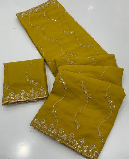 Star Georgette Saree with Multi Sequins Embroidery & Designer Blouse