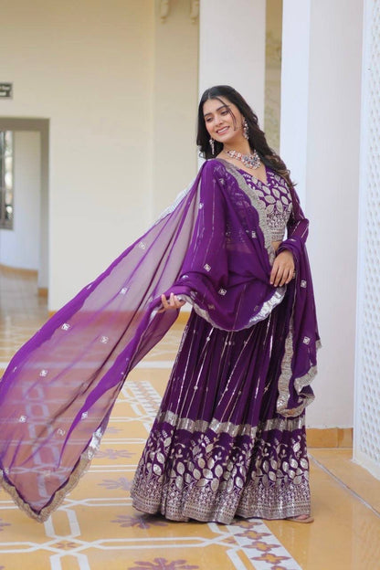 Purple Embroidered Wedding Lehenga Choli Set