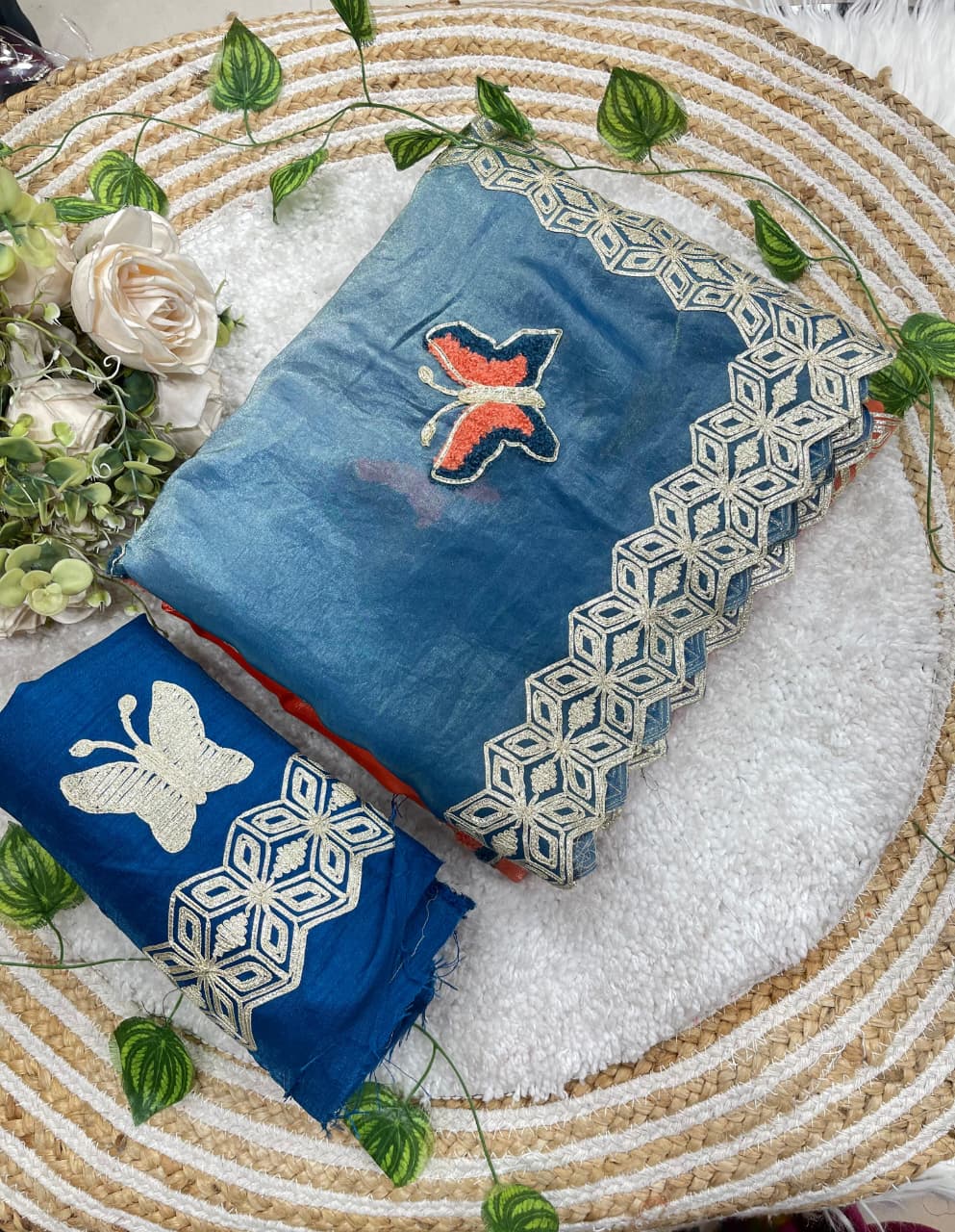 Rubina Soft Fendy Butterfly Work Saree with Gota Patti Lace Border