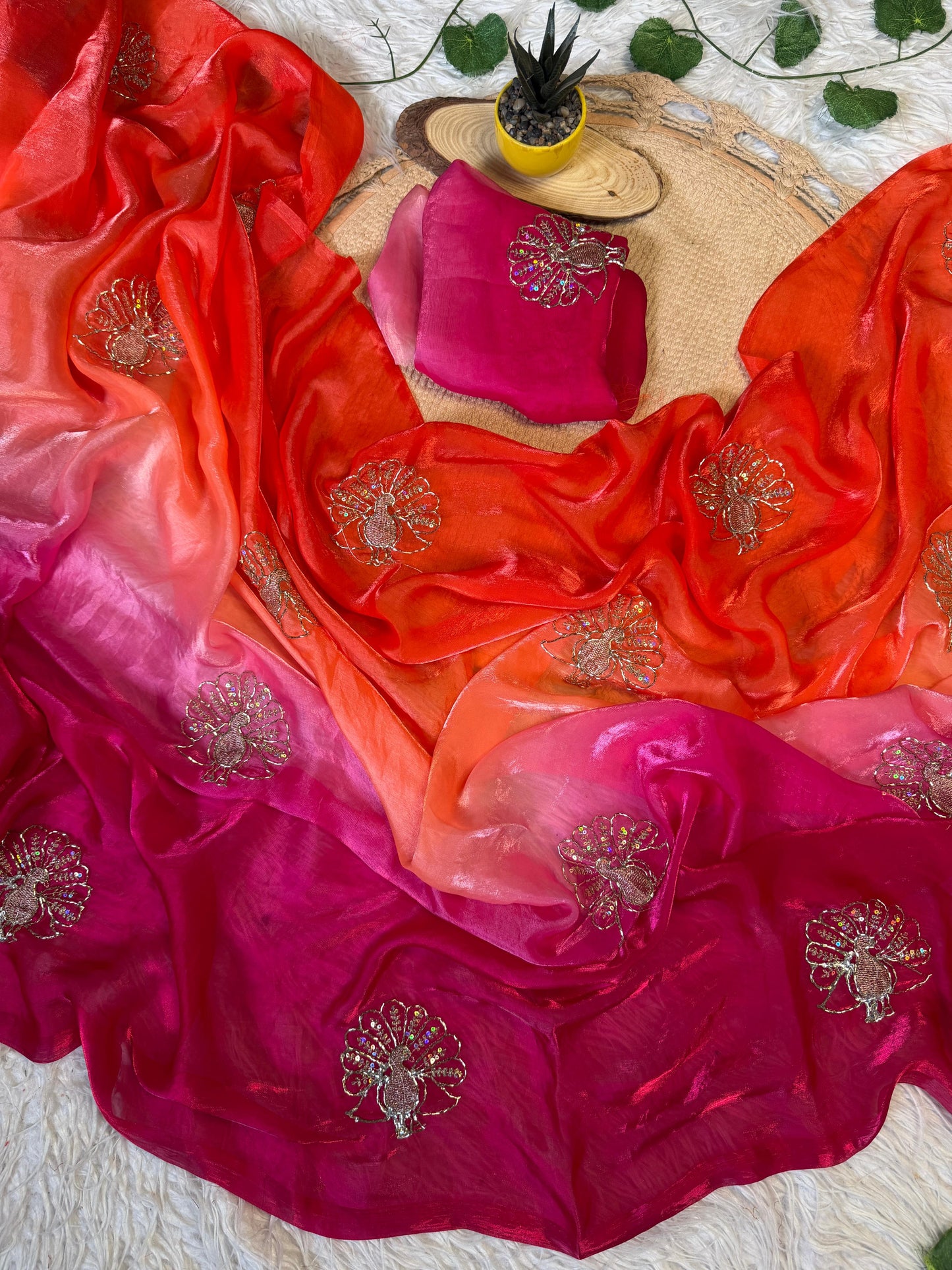 Soft Space Silk Ombre Saree with Sequins & Zari Work – Designer Party Wear