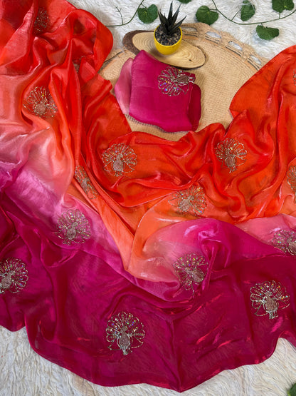 Soft Space Silk Ombre Saree with Sequins & Zari Work – Designer Party Wear