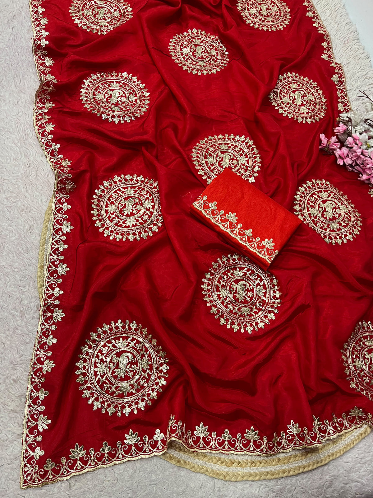 Premium H.O Silk Saree with Gotafoil Butta, C-Pallu & Cut Work Border
