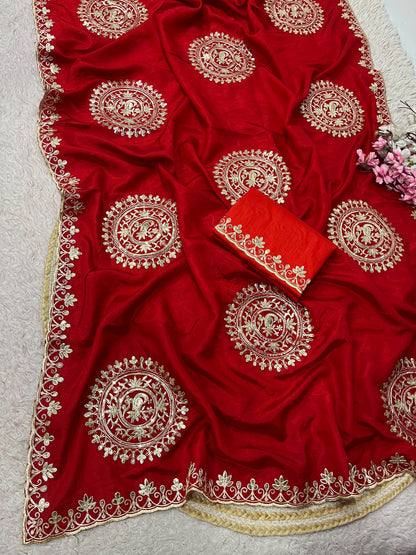 Premium H.O Silk Saree with Gotafoil Butta, C-Pallu & Cut Work Border