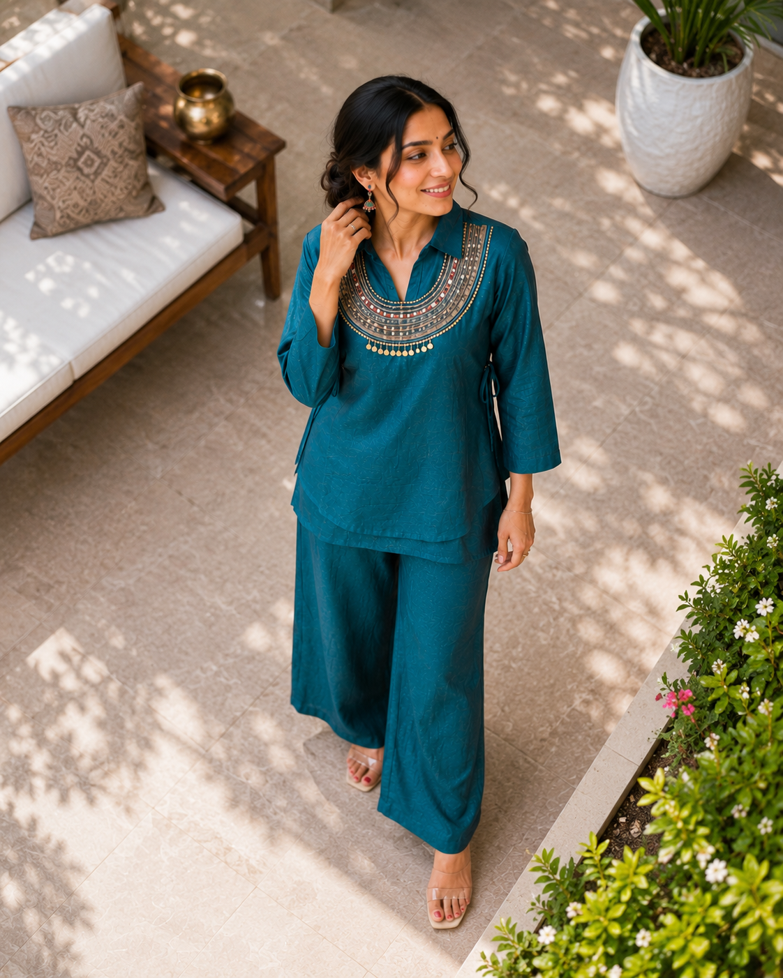 Viral Gold Crush Kurti Koti & Palazzo Set with Sequin Work