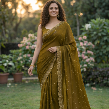 Rihana Two Tone Fendy Satin Saree with Jharkhand Work Border