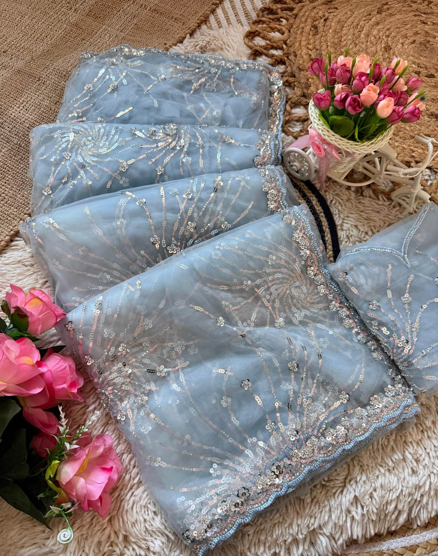 Premium Butterfly Soft Net Saree With Multi Sequence & Thread Embroidery