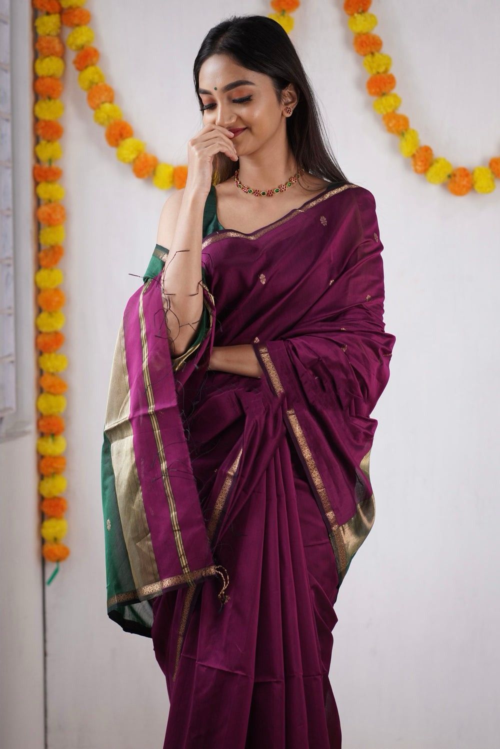 Purple Green Festive Saree