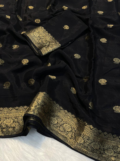 Soft Crepe Silk Saree with Jacquard Butta & Zari Border