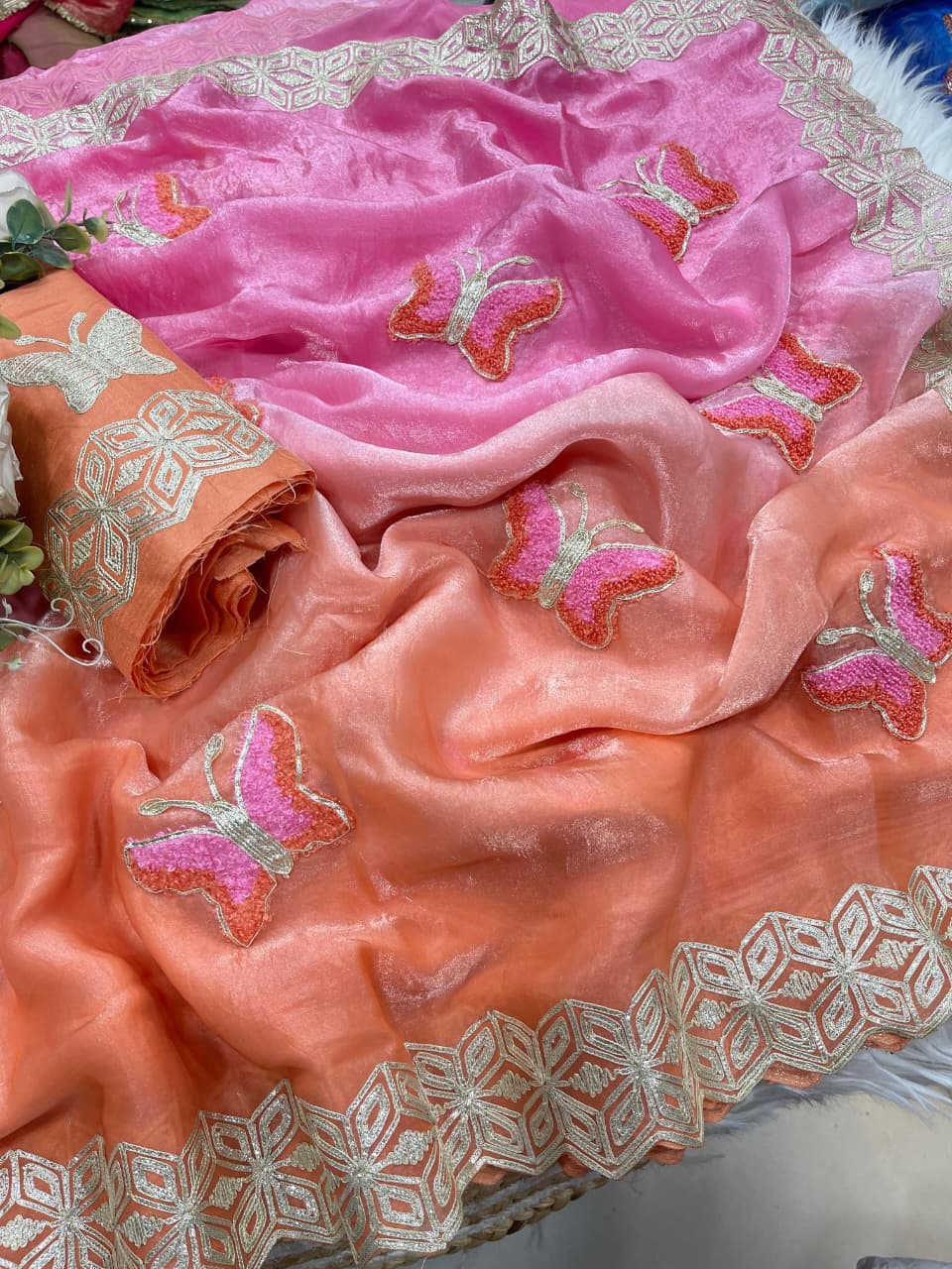 Rubina Soft Fendy Butterfly Work Saree with Gota Patti Lace Border