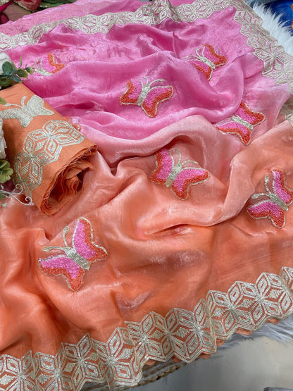 Rubina Soft Fendy Butterfly Work Saree with Gota Patti Lace Border