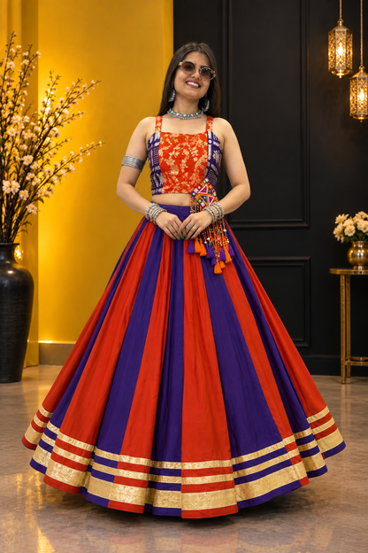 Navratri Special Pure Cotton Lehenga Choli with Gamathi Work | 6+ Meter Flair