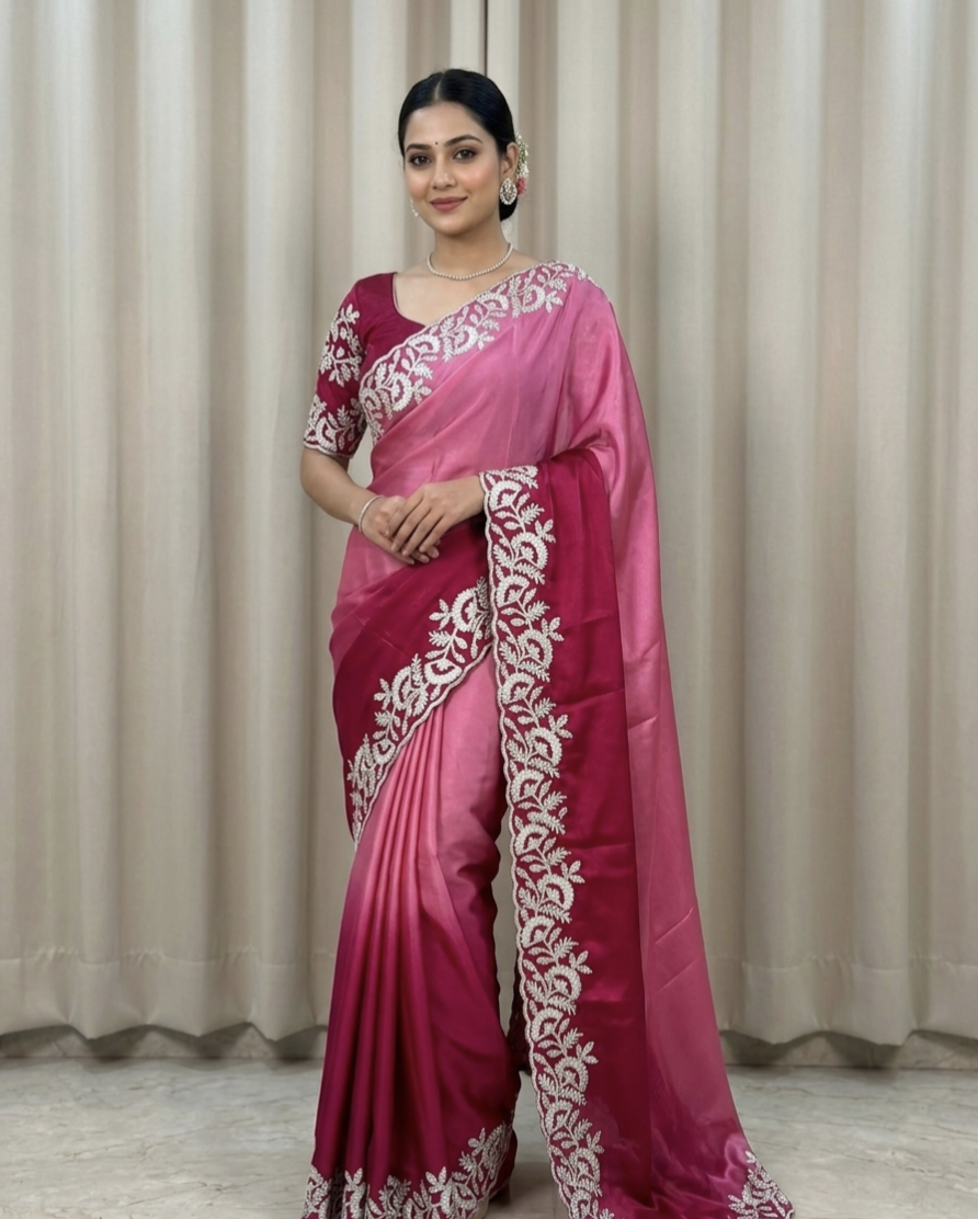 Elegant Ombre Shaded Silk Saree with Heavy Embroidered Border