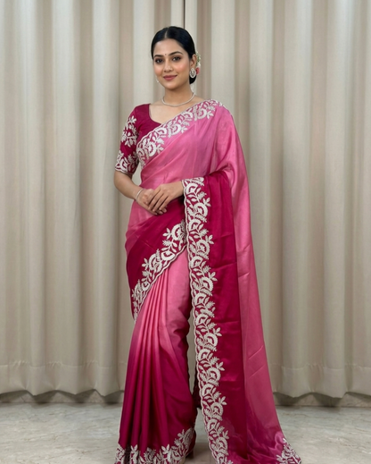 Elegant Ombre Shaded Silk Saree with Heavy Embroidered Border