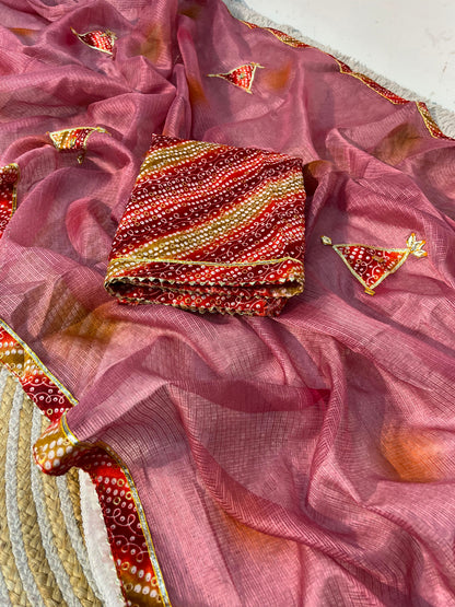 Cotton Kota Doriya Saree with Kacchi Gotapatti Work & Butta | Designer Saree